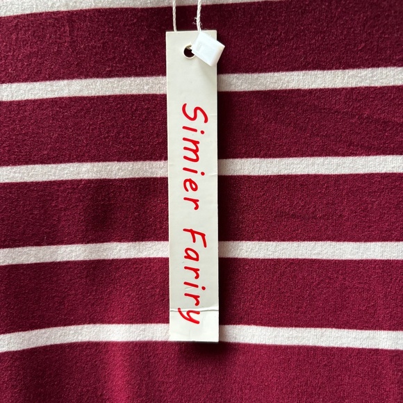 Maroon White Striped Short Sleeve Casual Strechy Summer Dress- Size Medium - Picture 5 of 5